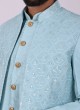 Art Silk Nehru Jacket Set In Sky Blue Color